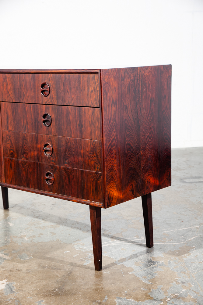 Mid Century Danish Modern Credenza Sideboard Brazilian Rosewood Denmark Drawers Round Handles Pulls Compact Small - Image 11