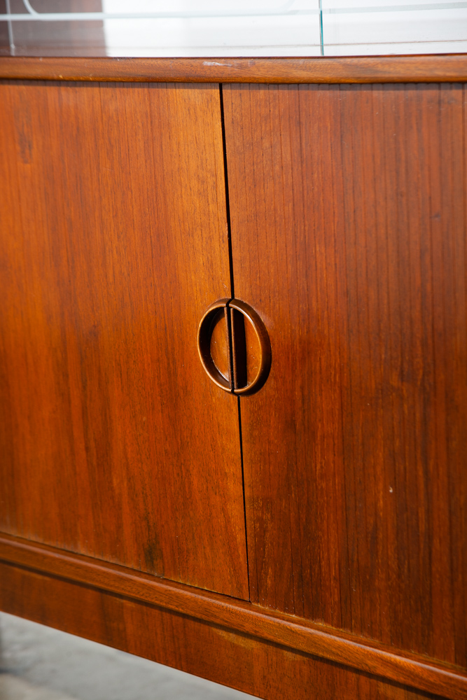 Mid Century Danish Modern Credenza Tambour Doors Teak 2 Tier Cabinet Large Buffet Sliding - Image 6