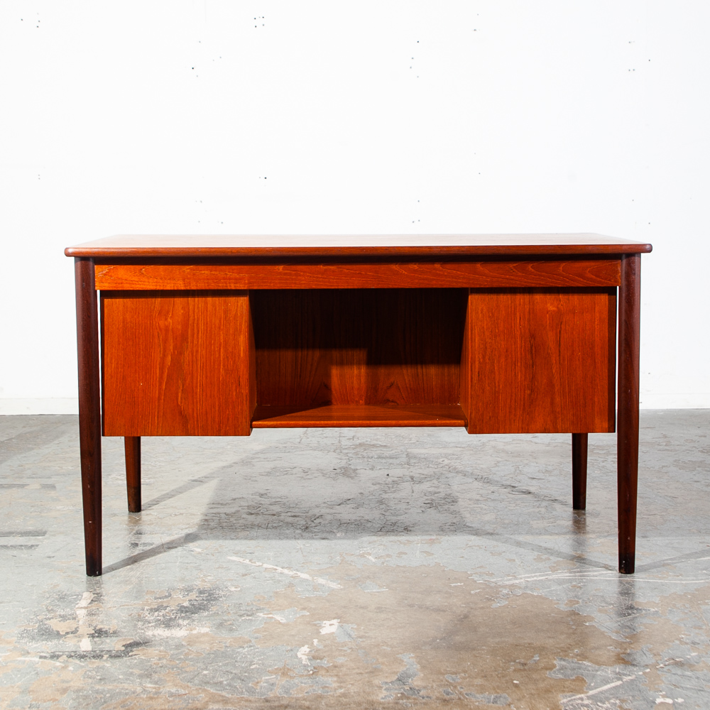 Mid Century Danish Modern Desk Executive Solid Teak Book Shelf Denmark Locking 6 Drawer Floating Office - Image 3