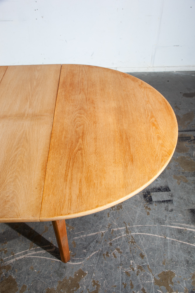 Mid Century Danish Modern Dining Table Oak Round Denmark Butterfly leaf x2 Mcm - Image 7