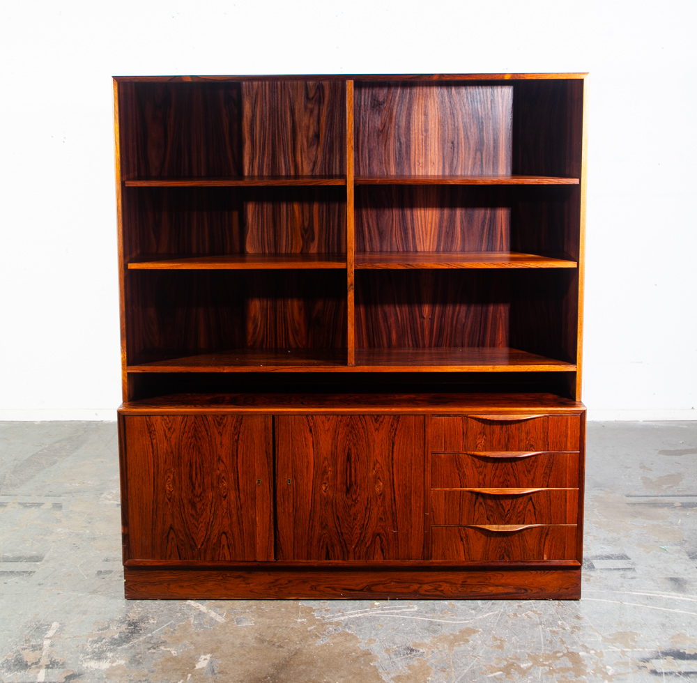 Mid Century Danish Modern Credenza Bookshelf Cabinet Brazilian Rosewood Drawers Locking Modular Shelving - Image 2