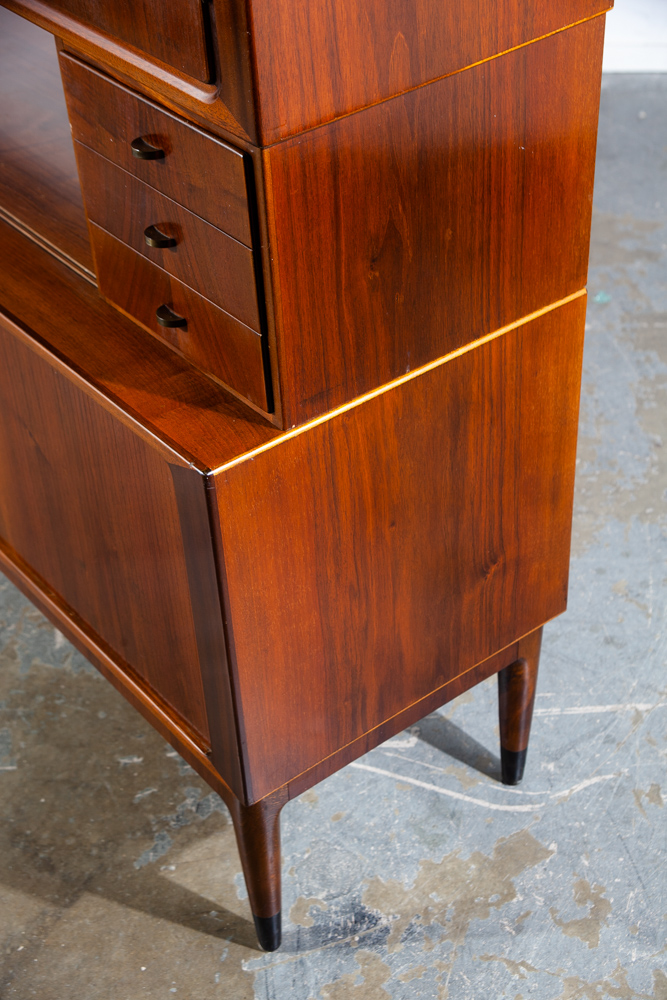 Mid Century Danish Modern Credenza Tambour Doors Teak 2 Tier Cabinet Large Buffet Sliding - Image 11