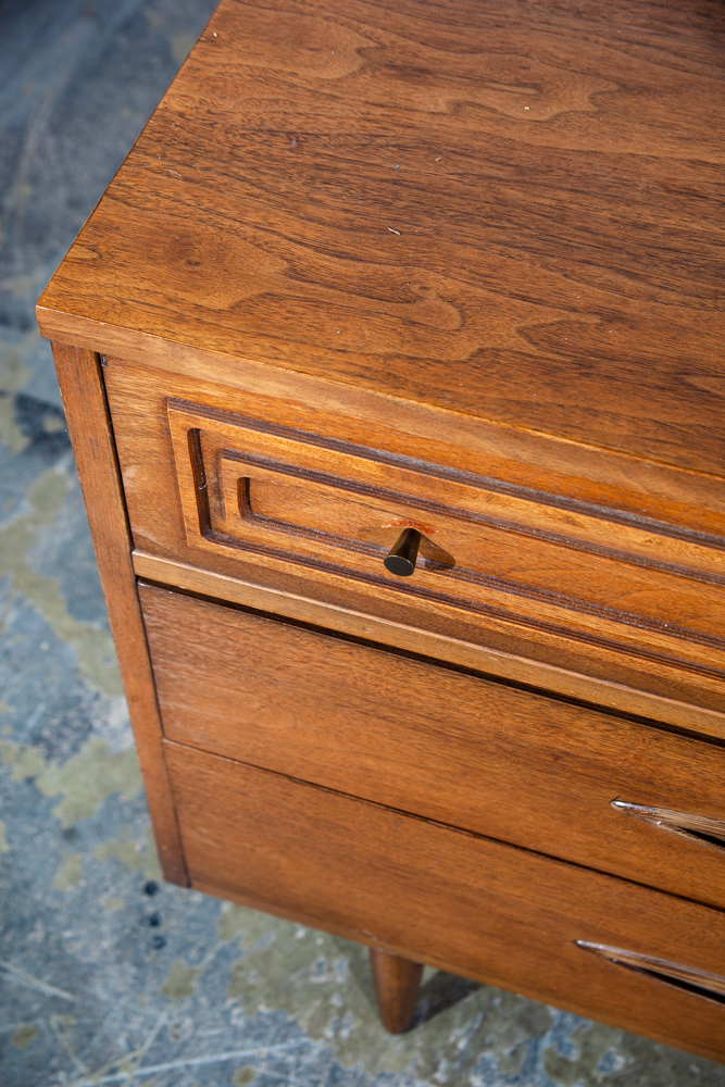 Mid Century Modern Dresser Credenza Broyhill Sculptra Brazilia 6 Drawer Danish Walnut Wood - Image 9