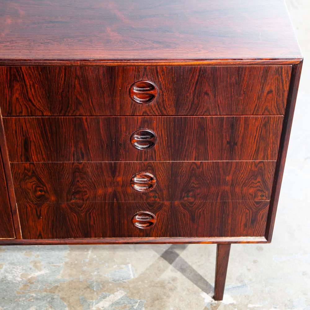 Mid Century Danish Modern Credenza Sideboard Brazilian Rosewood Denmark Drawers Round Handles Pulls Compact Small - Image 10