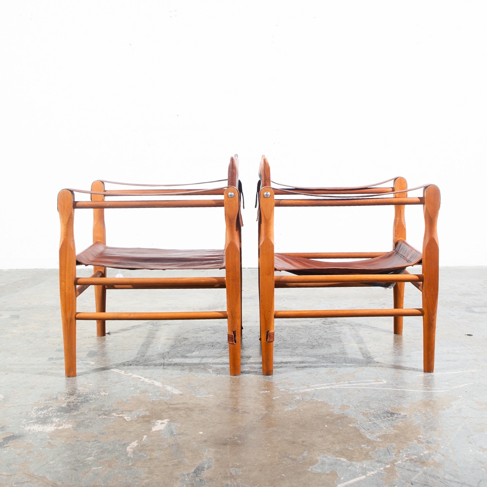 Mid Century Danish Modern lounge Chairs Safari Brown Leather Arm Kaare Klint Tan Beech Wood Denmark - Image 5