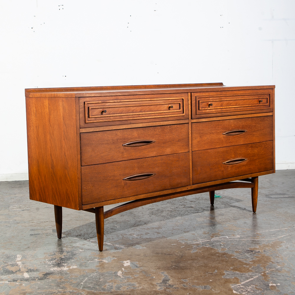 Mid Century Modern Dresser Credenza Broyhill Sculptra Brazilia 6 Drawer Danish Walnut Wood