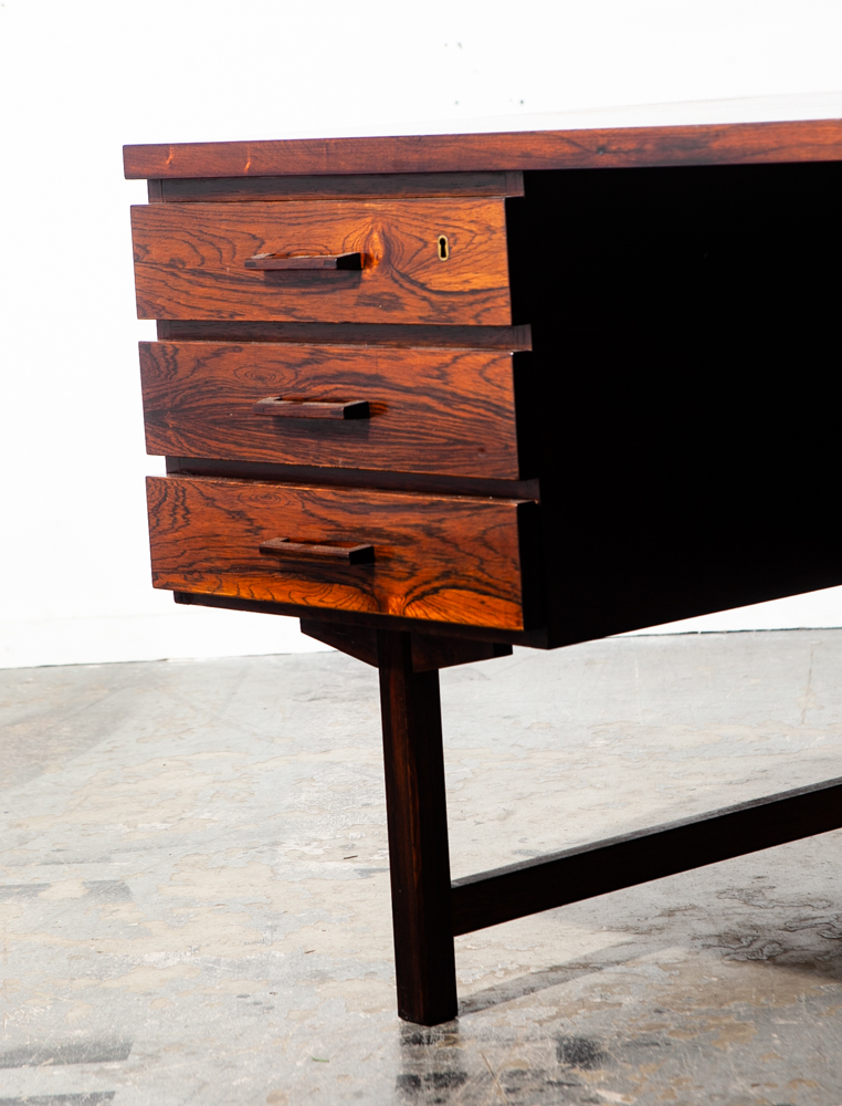 Mid Century Danish Modern Desk Brazilian Rosewood Executive Kai Kristiansen Mcm Floating Office 6 drawer Locking Bookshelf - Image 8