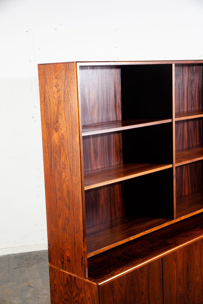 Mid Century Danish Modern Credenza Bookshelf Cabinet Brazilian Rosewood Drawers Locking Modular Shelving - Image 7