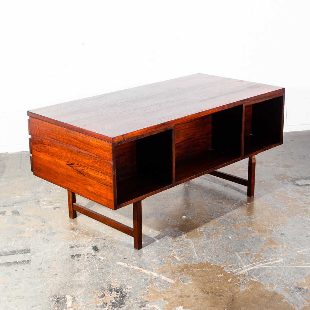 Mid Century Danish Modern Desk Brazilian Rosewood Executive Kai Kristiansen Mcm Floating Office 6 drawer Locking Bookshelf - Image 4