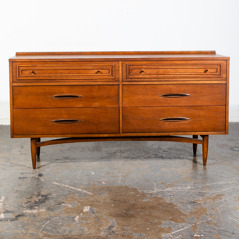 Mid Century Modern Dresser Credenza Broyhill Sculptra Brazilia 6 Drawer Danish Walnut Wood - Image 2
