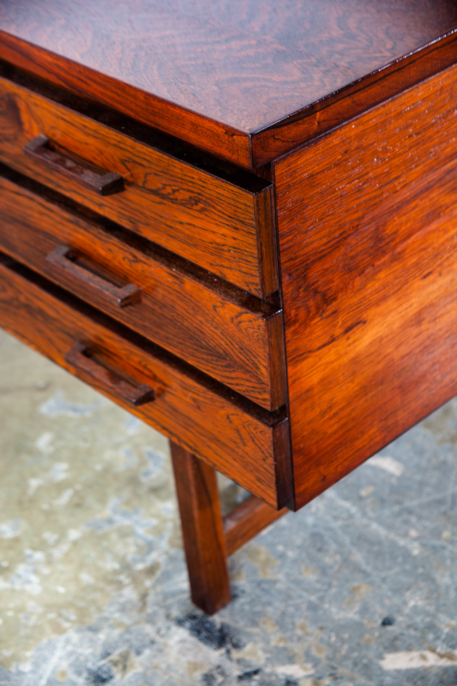 Mid Century Danish Modern Desk Brazilian Rosewood Executive Kai Kristiansen Mcm Floating Office 6 drawer Locking Bookshelf - Image 10