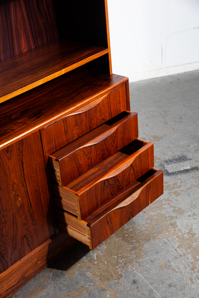 Mid Century Danish Modern Credenza Bookshelf Cabinet Brazilian Rosewood Drawers Locking Modular Shelving - Image 11