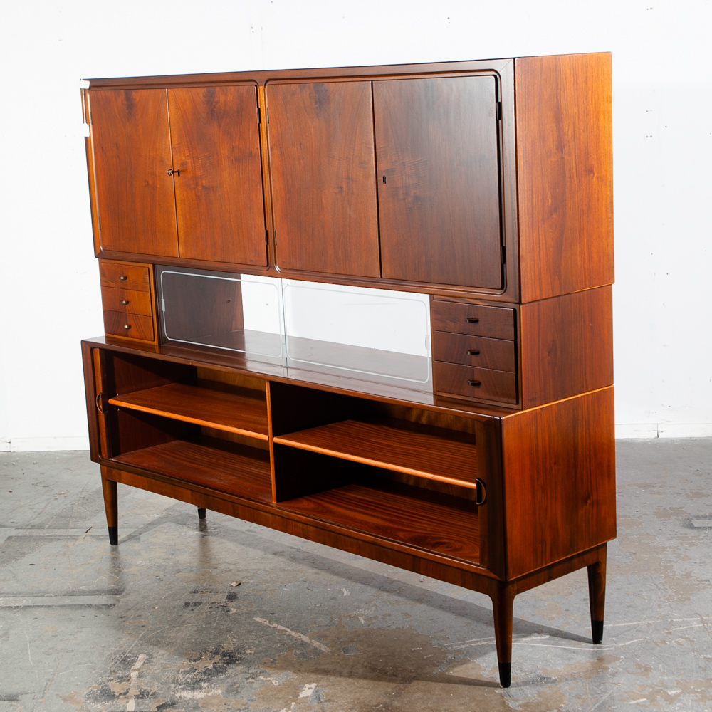 Mid Century Danish Modern Credenza Tambour Doors Teak 2 Tier Cabinet Large Buffet Sliding - Image 4