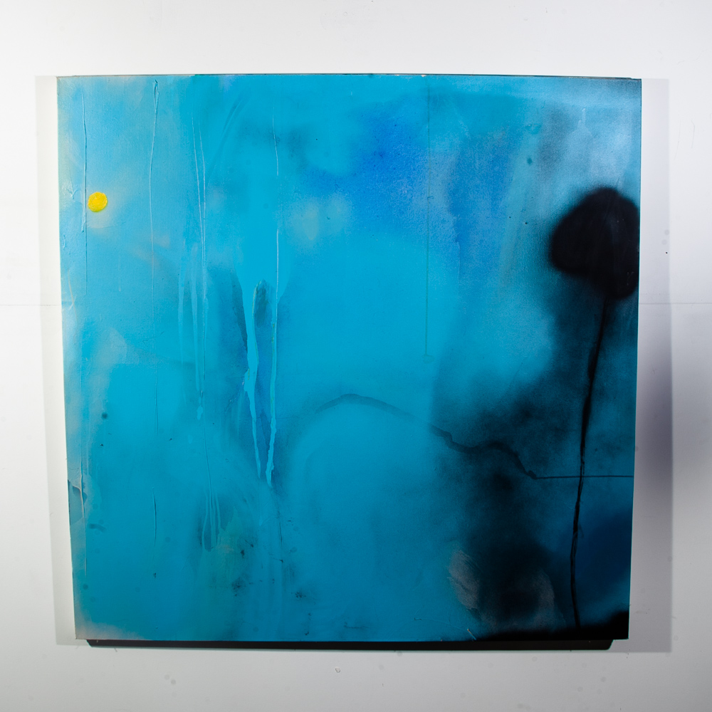 Mid Century Modern Original Painting Art Abstract Expressionist 48x48 Blue Black Square