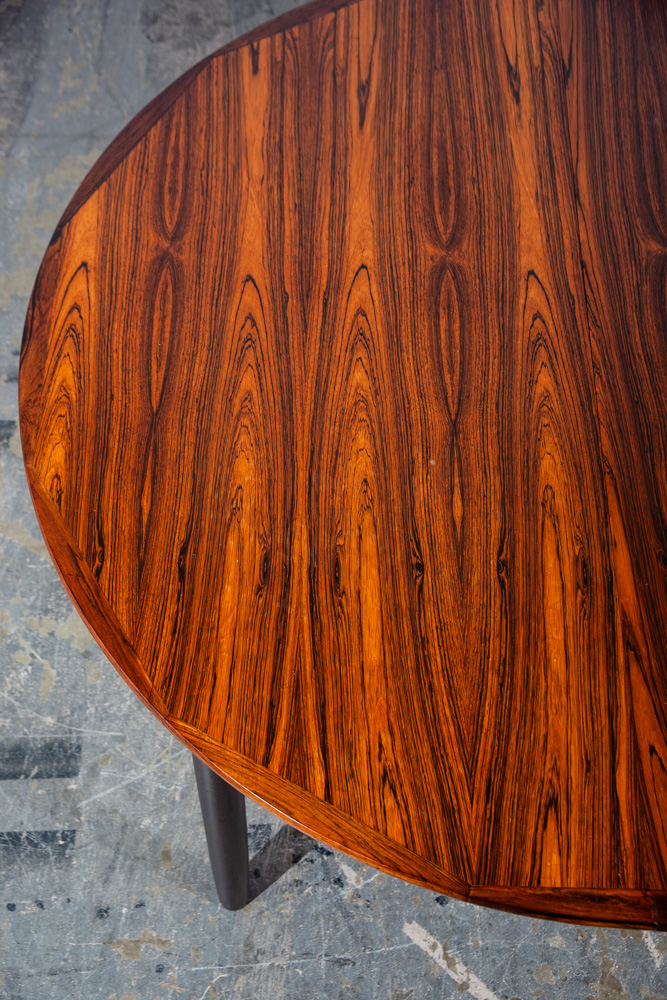 Mid Century Danish Modern Dining Table Round Oval Solid Brazilian Rosewood Extension leaf x 3 Denmark Restored Vintage - Image 7