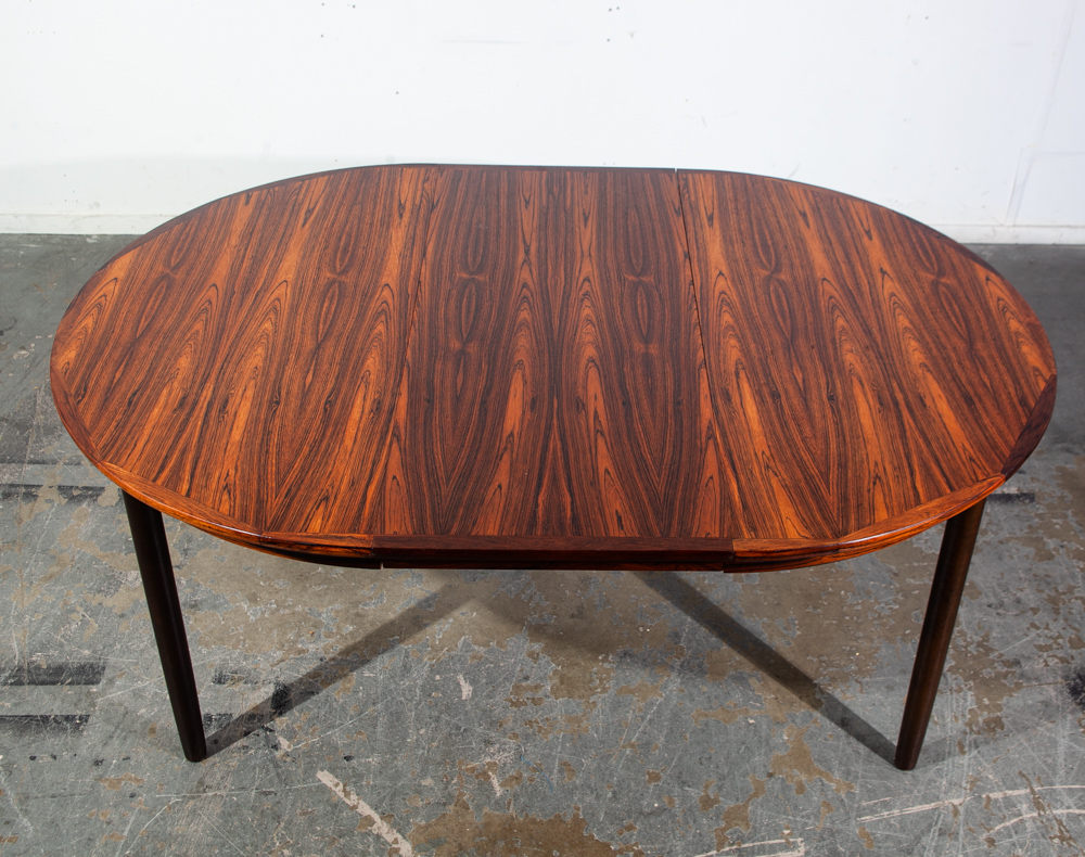 Mid Century Danish Modern Dining Table Round Oval Solid Brazilian Rosewood Extension leaf x 3 Denmark Restored Vintage - Image 3