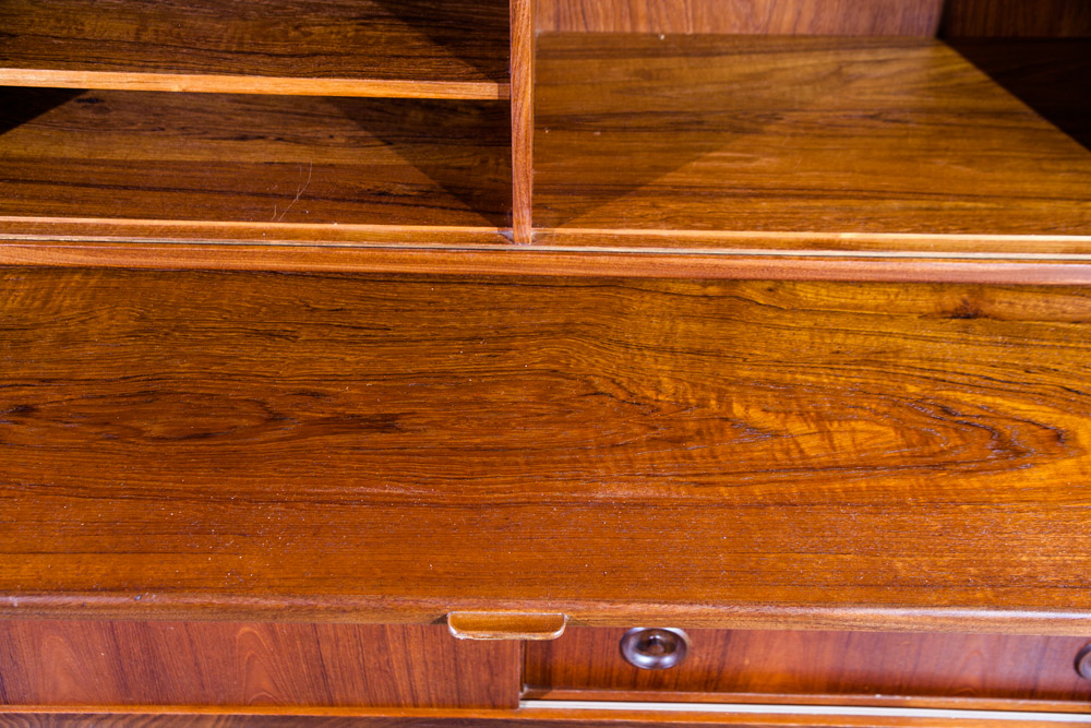 Mid Century Danish Modern Credenza Highboard Teak Johannes Andersen J Skaaning and Son Drawers Hutch Server Buffet Sliding - Image 12
