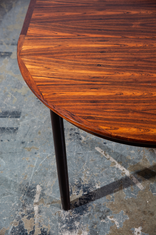 Mid Century Danish Modern Dining Table Round Oval Solid Brazilian Rosewood Extension leaf x 3 Denmark Restored Vintage - Image 10