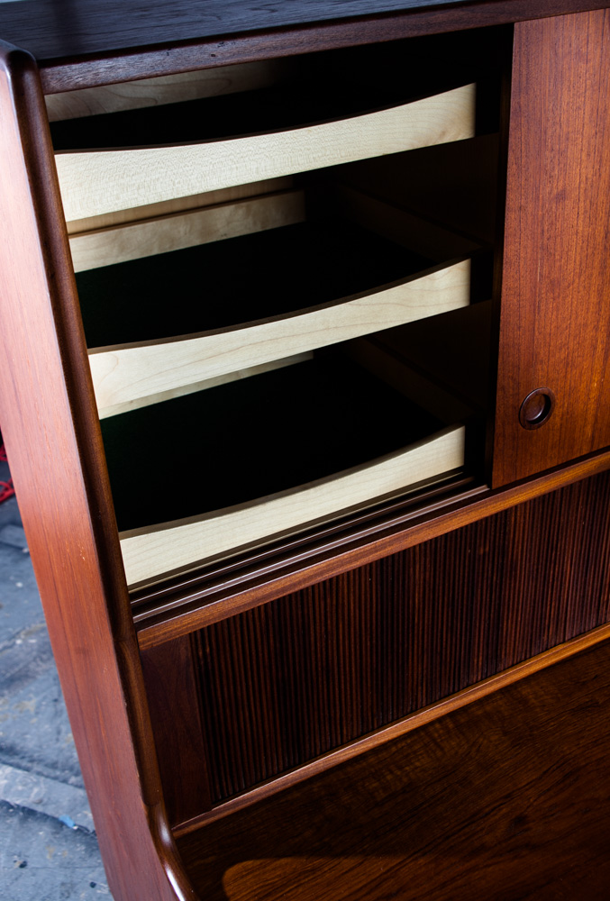 Mid Century Danish Modern Credenza Highboard Teak Johannes Andersen J Skaaning and Son Drawers Hutch Server Buffet Sliding - Image 10