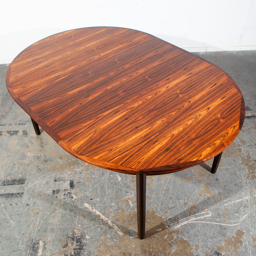 Mid Century Danish Modern Dining Table Round Oval Solid Brazilian Rosewood Extension leaf x 3 Denmark Restored Vintage - Image 2