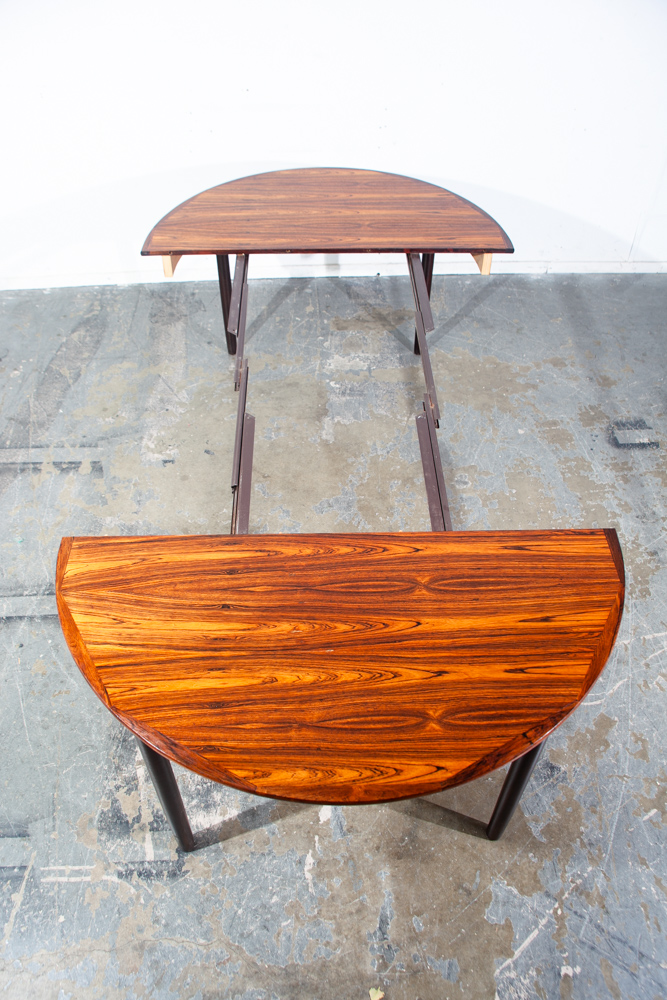 Mid Century Danish Modern Dining Table Round Oval Solid Brazilian Rosewood Extension leaf x 3 Denmark Restored Vintage - Image 8