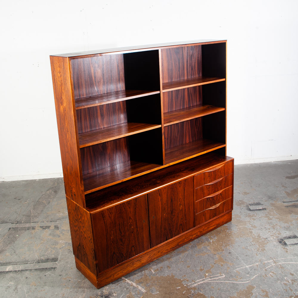 Mid Century Danish Modern Credenza Bookshelf Cabinet Brazilian Rosewood Drawers Locking Modular Shelving - Image 5