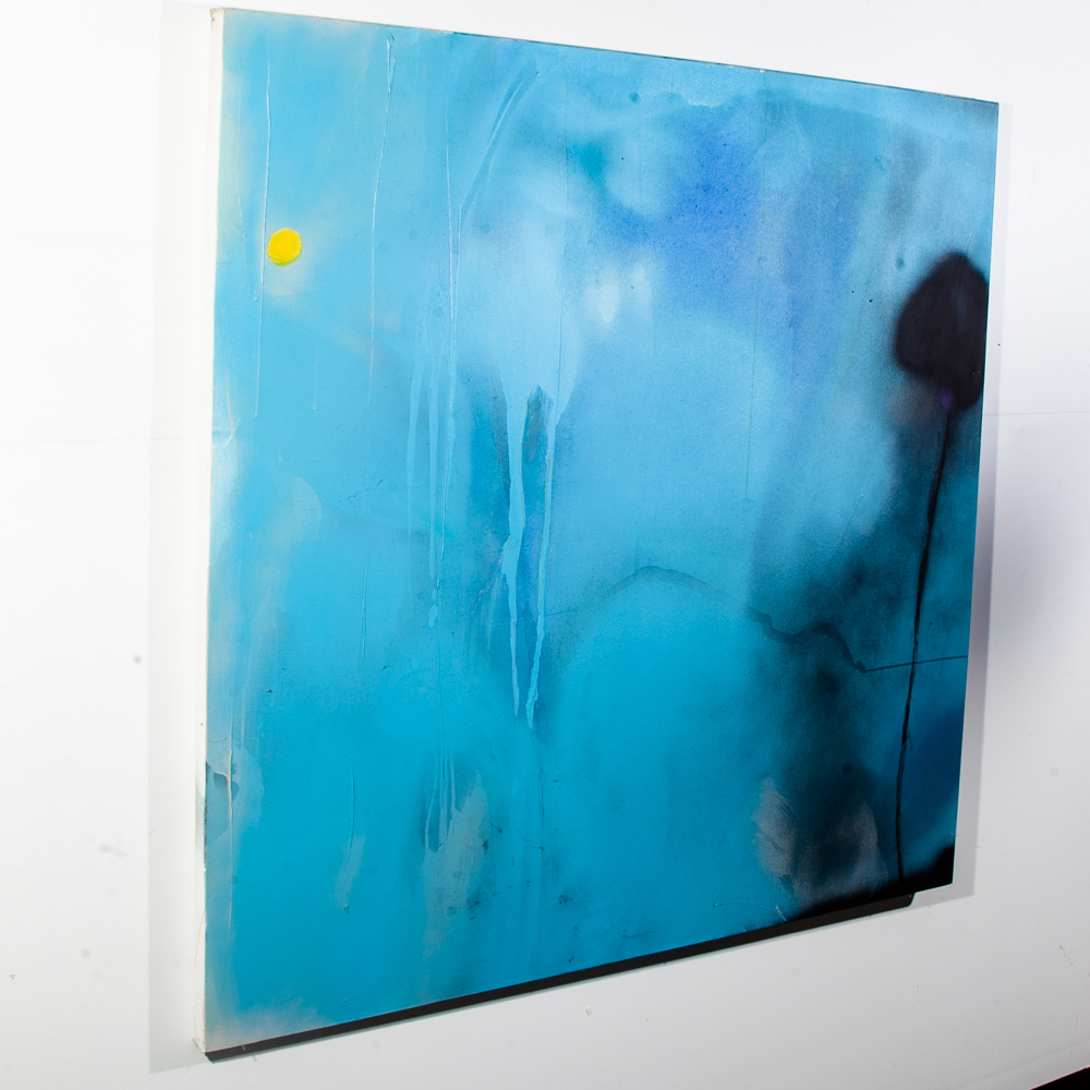 Mid Century Modern Original Painting Art Abstract Expressionist 48x48 Blue Black Square - Image 4