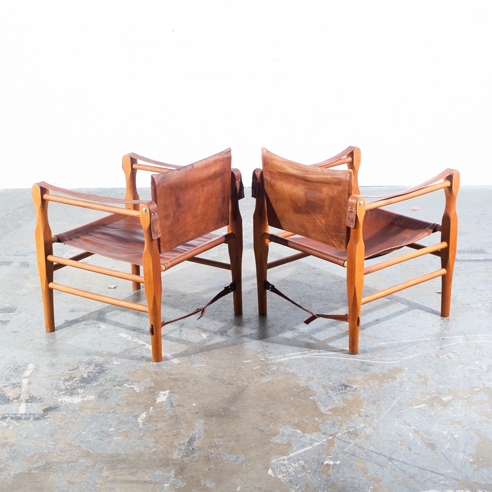 Mid Century Danish Modern lounge Chairs Safari Brown Leather Arm Kaare Klint Tan Beech Wood Denmark - Image 4