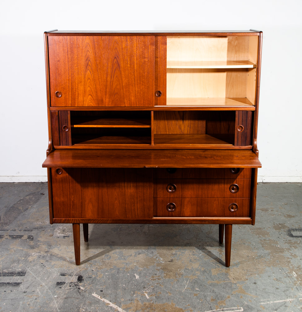 Mid Century Danish Modern Credenza Highboard Teak Johannes Andersen J Skaaning and Son Drawers Hutch Server Buffet Sliding - Image 3
