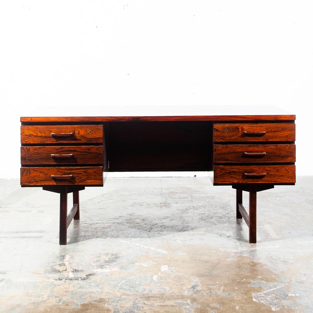 Mid Century Danish Modern Desk Brazilian Rosewood Executive Kai Kristiansen Mcm Floating Office 6 drawer Locking Bookshelf - Image 2