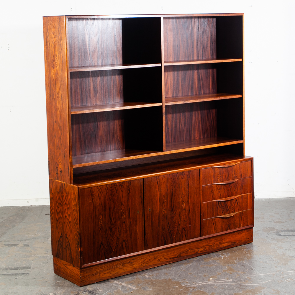 Mid Century Danish Modern Credenza Bookshelf Cabinet Brazilian Rosewood Drawers Locking Modular Shelving