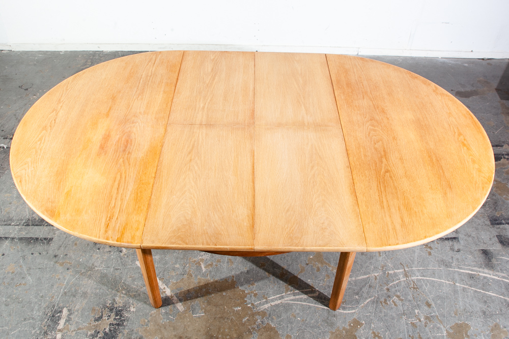 Mid Century Danish Modern Dining Table Oak Round Denmark Butterfly leaf x2 Mcm - Image 6