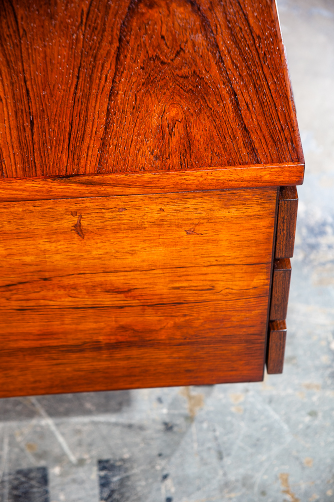 Mid Century Danish Modern Desk Brazilian Rosewood Executive Kai Kristiansen Mcm Floating Office 6 drawer Locking Bookshelf - Image 9