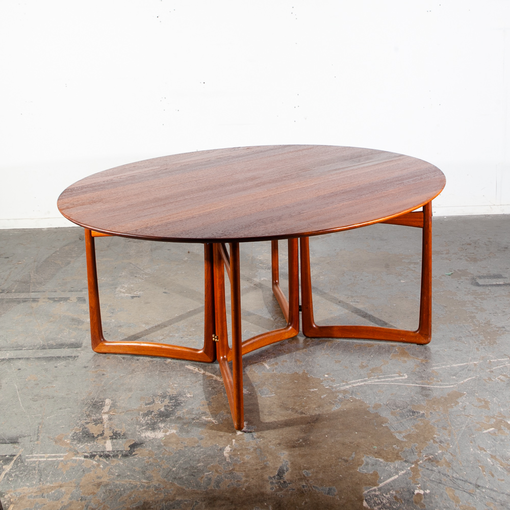 Mid Century Danish Modern Dining Table Solid Teak Peter Hvidt France & Son Orla Molgaard Leaf Oval Round Expanding