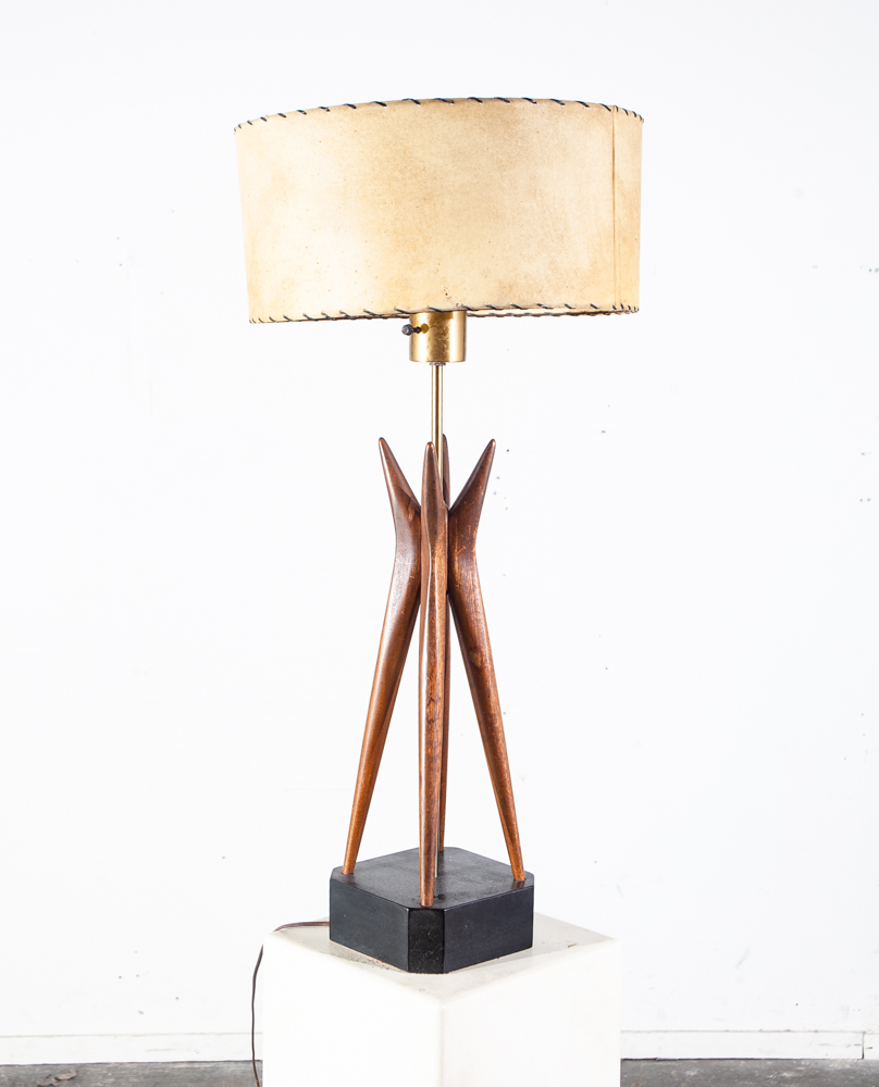 Mid Century Modern Table Lamp Sculptural Walnut Wood Adrian Pearsall Kagan Brass Vintage Danish Mcm Denmark - Image 2