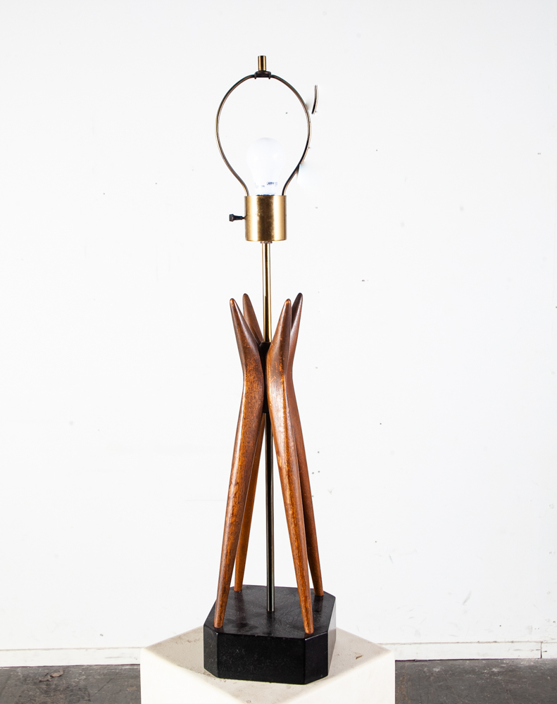 Mid Century Modern Table Lamp Sculptural Walnut Wood Adrian Pearsall Kagan Brass Vintage Danish Mcm Denmark - Image 3