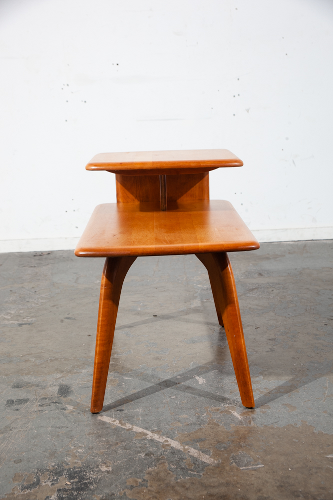 Mid Century modern Nightstands End Side Tables Heywood Wakefield Step Up Blonde Light Wood 2 tier - Image 8
