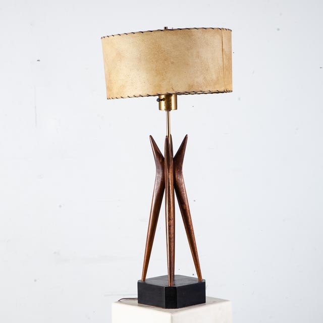 Mid Century Modern Table Lamp Sculptural Walnut Wood Adrian Pearsall Kagan Brass Vintage Danish Mcm Denmark