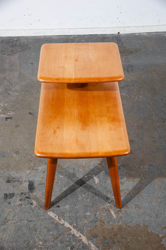 Mid Century modern Nightstands End Side Tables Heywood Wakefield Step Up Blonde Light Wood 2 tier - Image 7