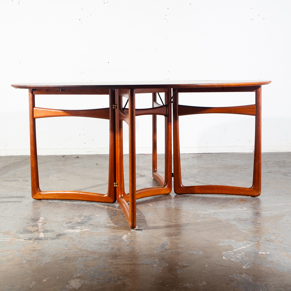 Mid Century Danish Modern Dining Table Solid Teak Peter Hvidt France & Son Orla Molgaard Leaf Oval Round Expanding - Image 5