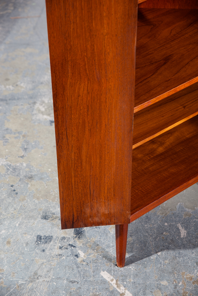 Mid Century Danish Modern Corner Cabinet Bar Unit Teak Wood Drawers Denmark Glass Bar Storage - Image 11