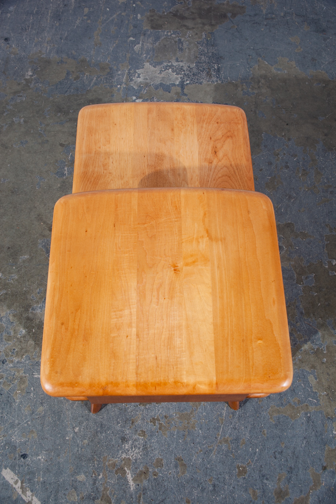 Mid Century modern Nightstands End Side Tables Heywood Wakefield Step Up Blonde Light Wood 2 tier - Image 9