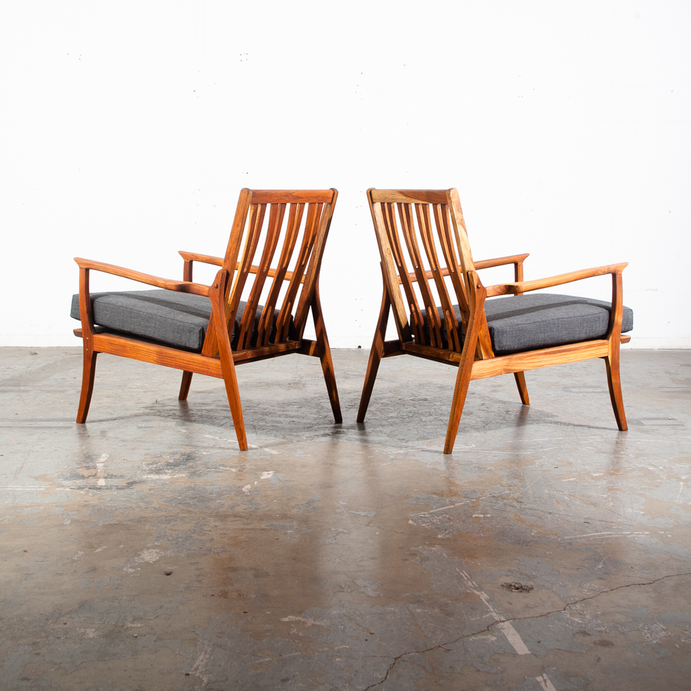 Mid Century Danish Modern Lounge Chairs Solid Teak Grey Denmark Arm Sculptural M - Image 2