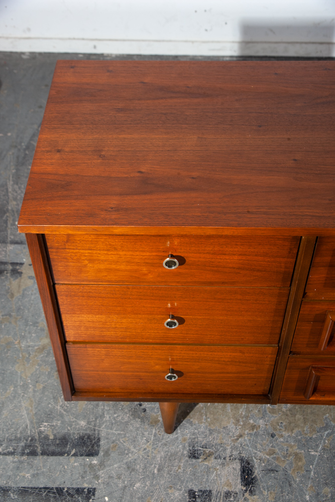 Mid Century Modern Credenza Dresser Walnut Broyhill Drexel 9 drawer Williams Mcm - Image 7