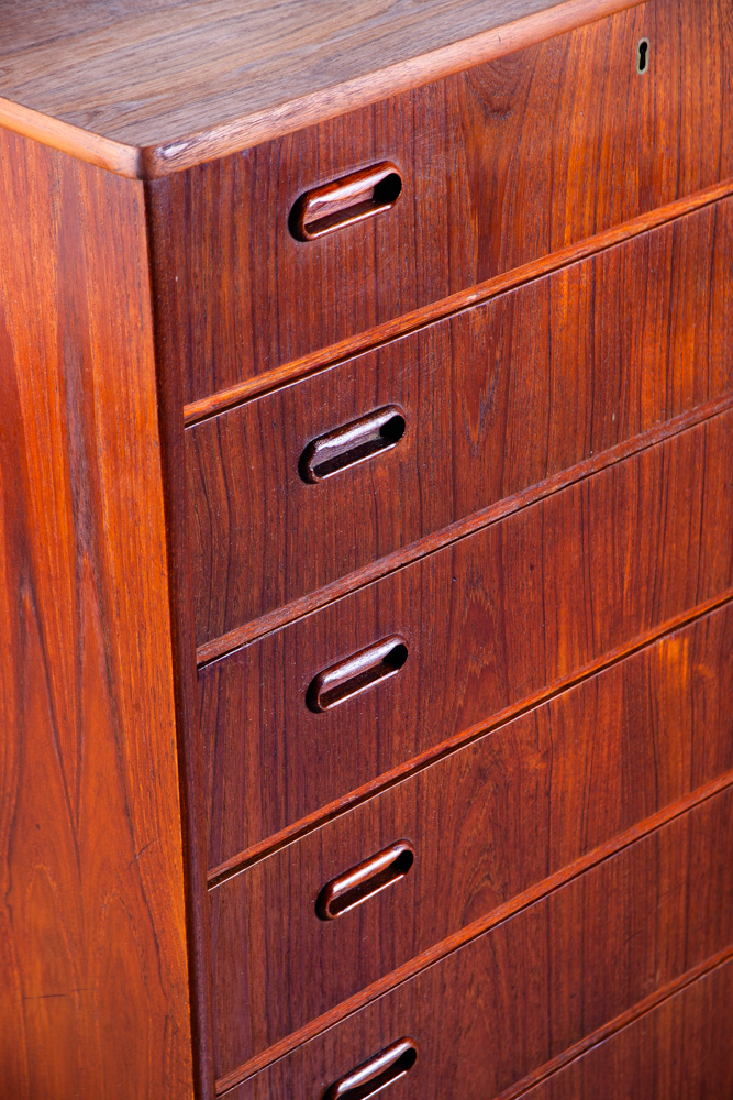 Mid Century Danish Modern Highboy Dresser 6 Drawer Teak Lock Denmark Vintage - Image 7