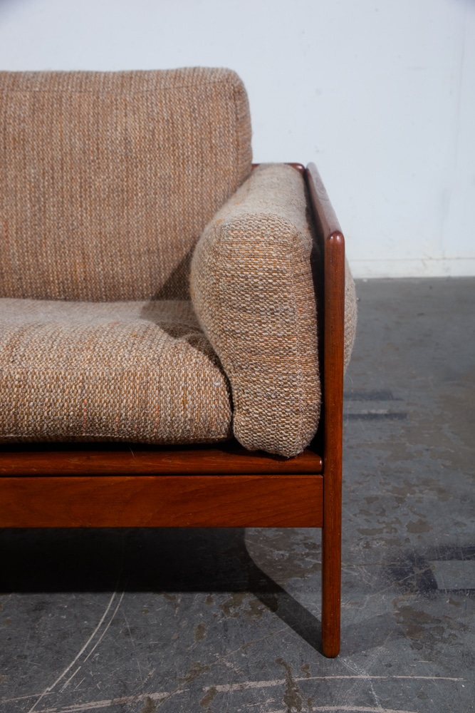 Mid Century Danish Modern Settee Sofa Komfort Denmark Solid Teak Tan Wool Tweed - Image 7
