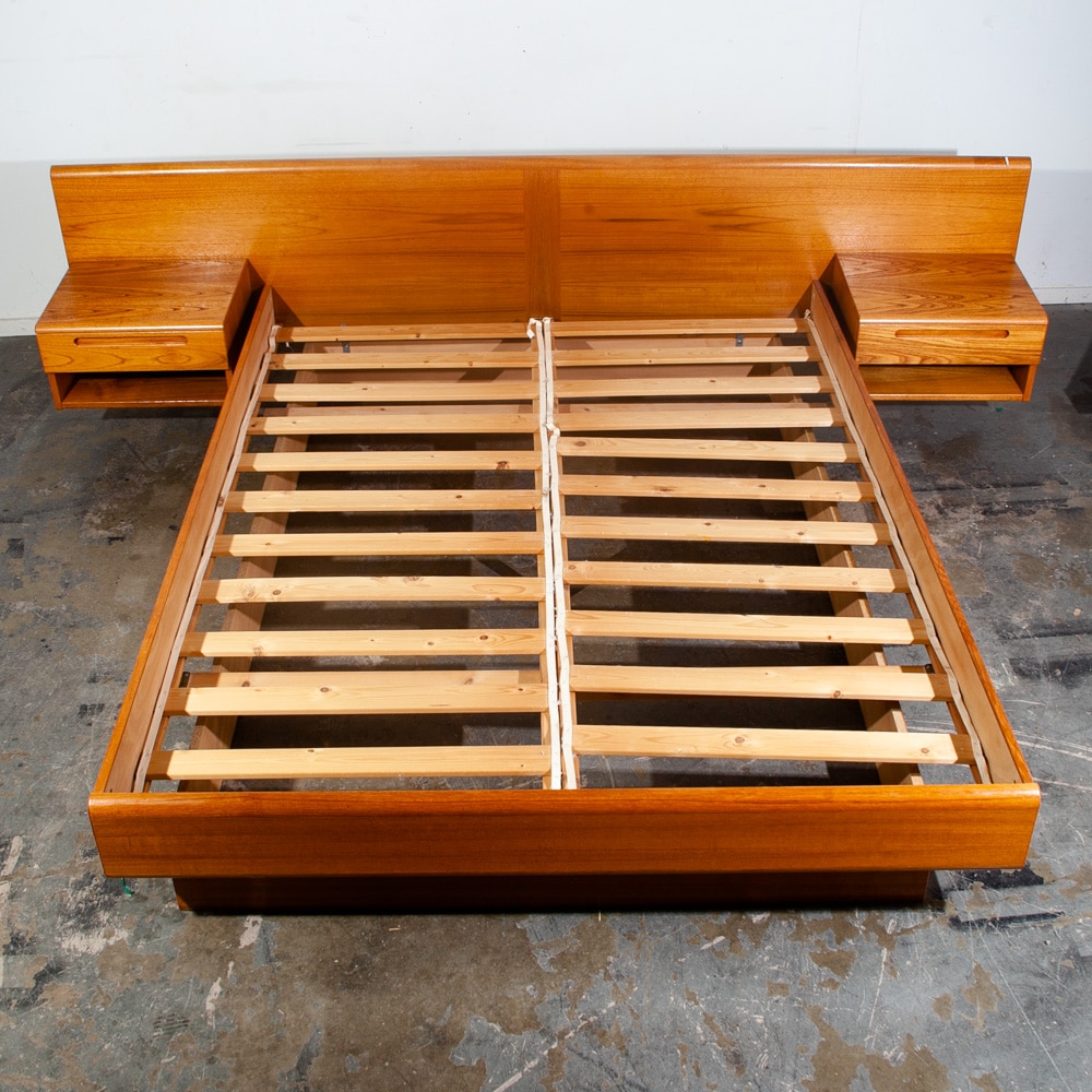 Mid Century Danish Modern Headboard Teak Bed Frame Queen Floating Denmark - Image 4