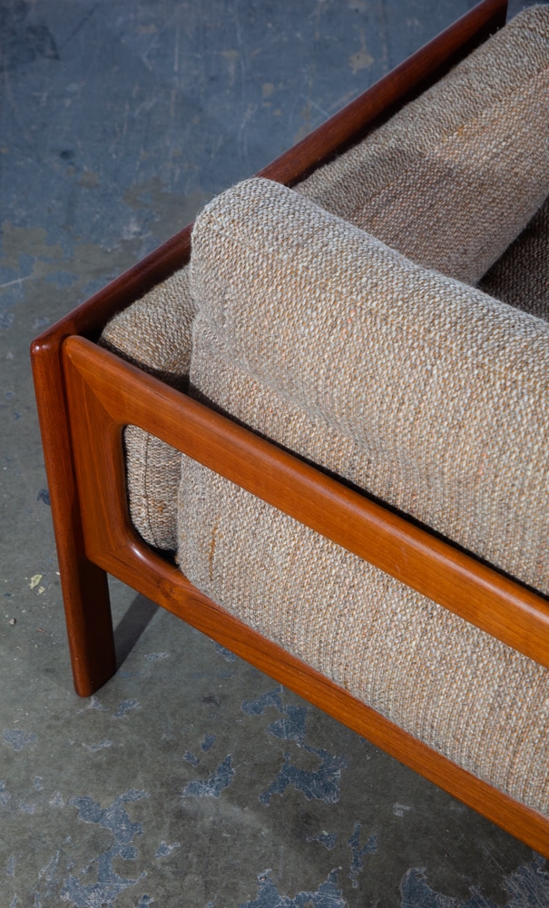 Mid Century Danish Modern Settee Sofa Komfort Denmark Solid Teak Tan Wool Tweed - Image 6