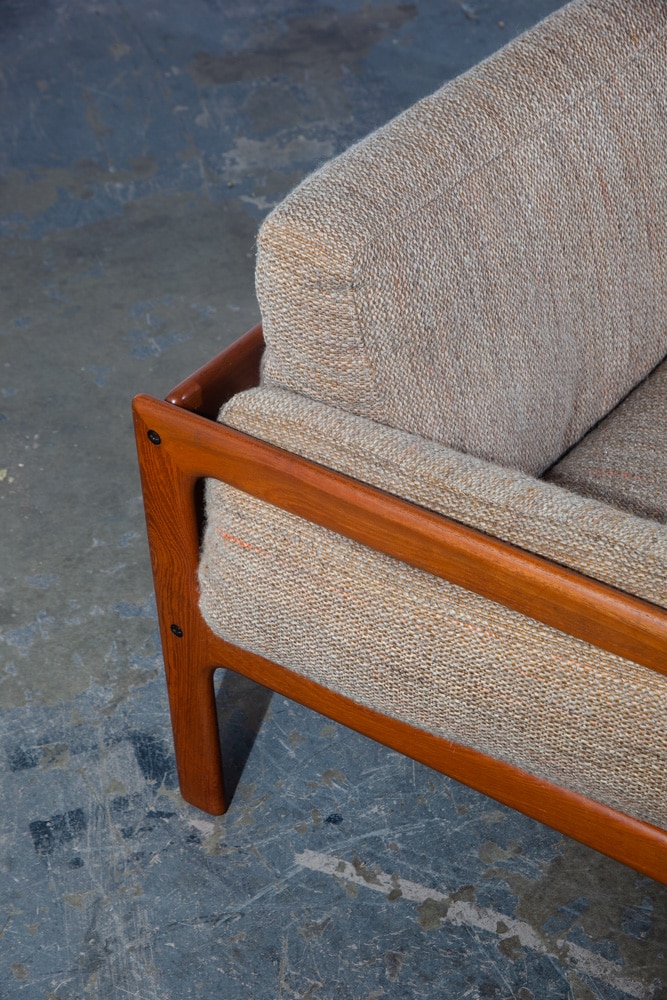 Mid Century Danish Modern Settee Sofa Komfort Denmark Solid Teak Tan Wool Tweed - Image 11