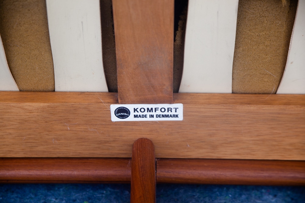 Mid Century Danish Modern Settee Sofa Komfort Denmark Solid Teak Tan Wool Tweed - Image 12